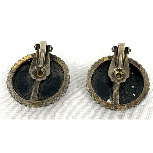 Confetti Lucite Bracelet and Clip on Earrings Black Gold 8.5" Vtg Unsigned - Picture 4 of 8